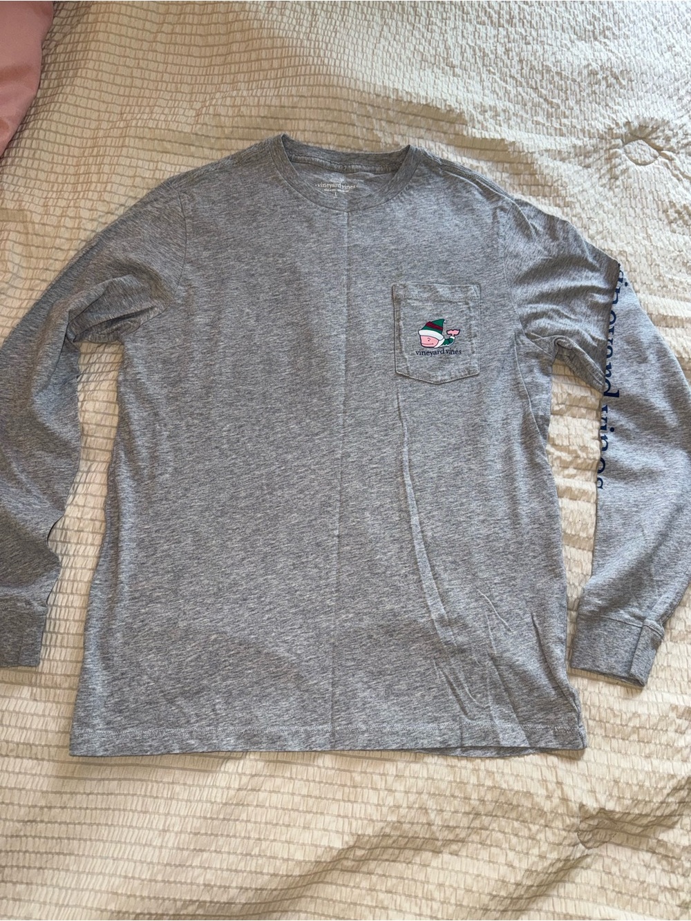 Vineyard Vines Grey Long Sleeve Holiday Tee small